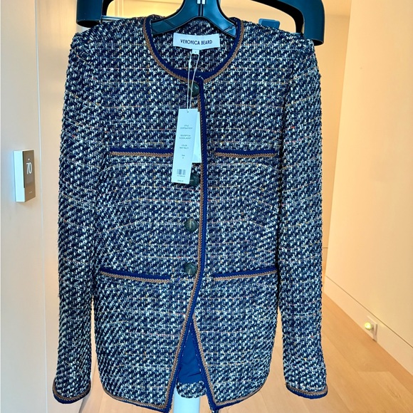 NWT: Veronica Beard Alessia Tweed Jacket - Navy & Brown Size 4